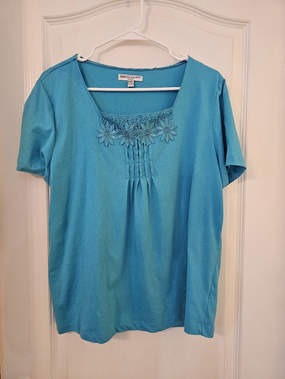 Rebecca Malone Teal Floral-Lace Short Sleeve Top